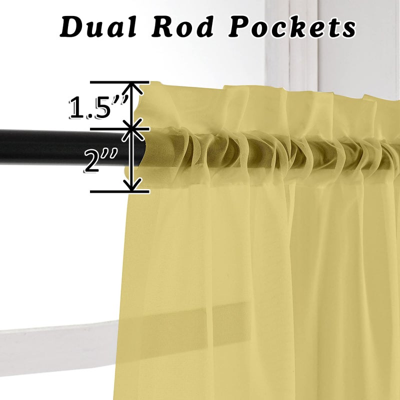 OVZME Mustard Yellow Sheer Curtains 108 Inches Long, Light Filtering Airy Transparent Lightweight Voile Rod Pocket Window Curtains for Bedroom, Living Room, W42 x L108, Set of 2 Drape Panels - Image 3